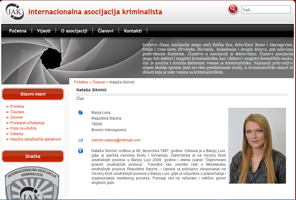 Biografija najuspješnije kandidatkinje za poziciju novinar u Direkciji za koordinaciju policijskih tijela u BiH bez navođenja da je imala isustva u radu na novinarskim ili uredničkim pozicijama